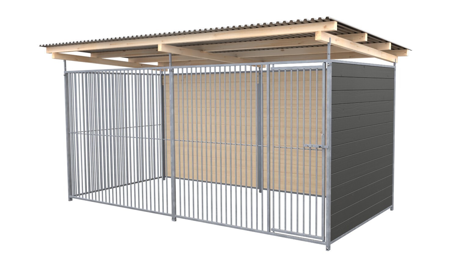 SAUERLAND Hundezwinger 2 x 4 m | 2-seitig geschlossen | graphitgrau | Rohrstab Abstand 5 cm