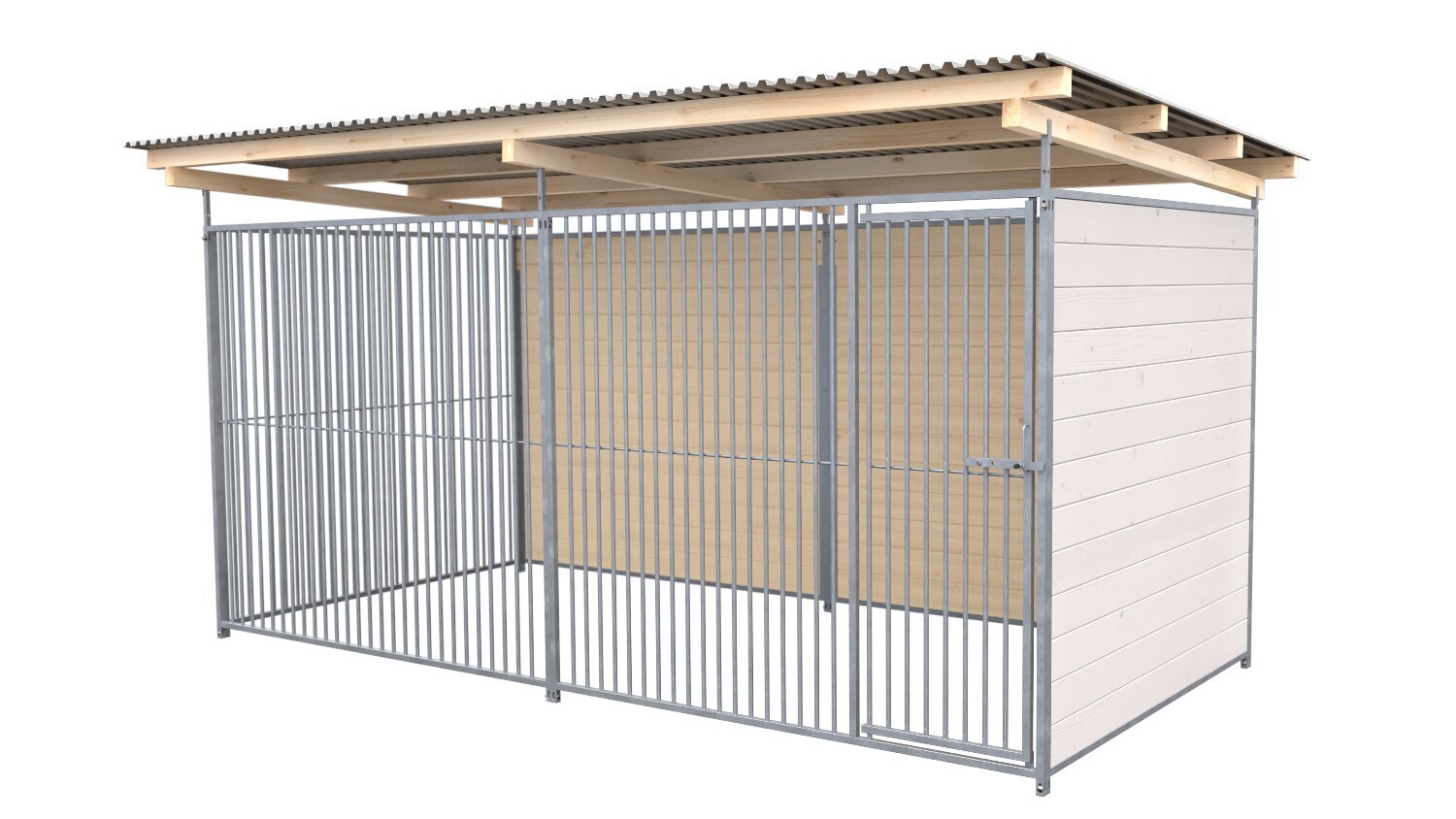 SAUERLAND Hundezwinger 2 x 4 m | 2-seitig geschlossen | weiss lasiert | Rohrstab Abstand 5 cm