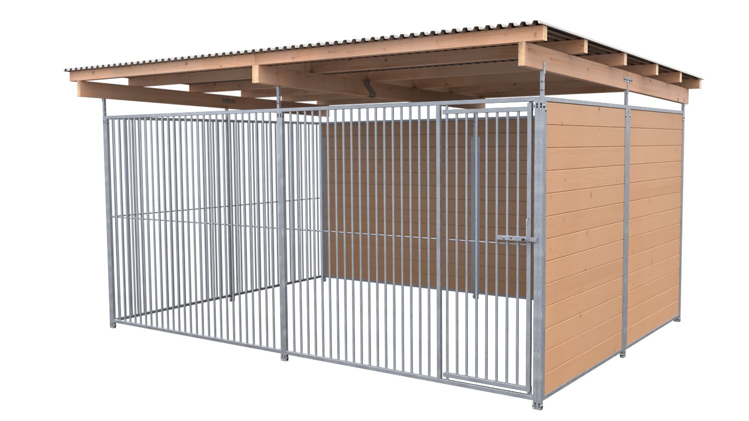 SAUERLAND Hundezwinger 3 x 4 m | 2-seitig geschlossen | braun imprägniert | Rohrstab Abstand 5 cm