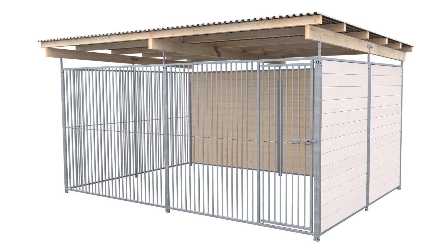 SAUERLAND Hundezwinger 3 x 3 m | 2-seitig geschlossen | weiss lasiert | Rohrstab Abstand 5 cm
