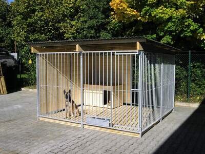 SAUERLAND Hundezwinger 3 x 3 m | 1,5-seitig geschlossen | naturbelassen | Rohrstab Abstand 8 cm