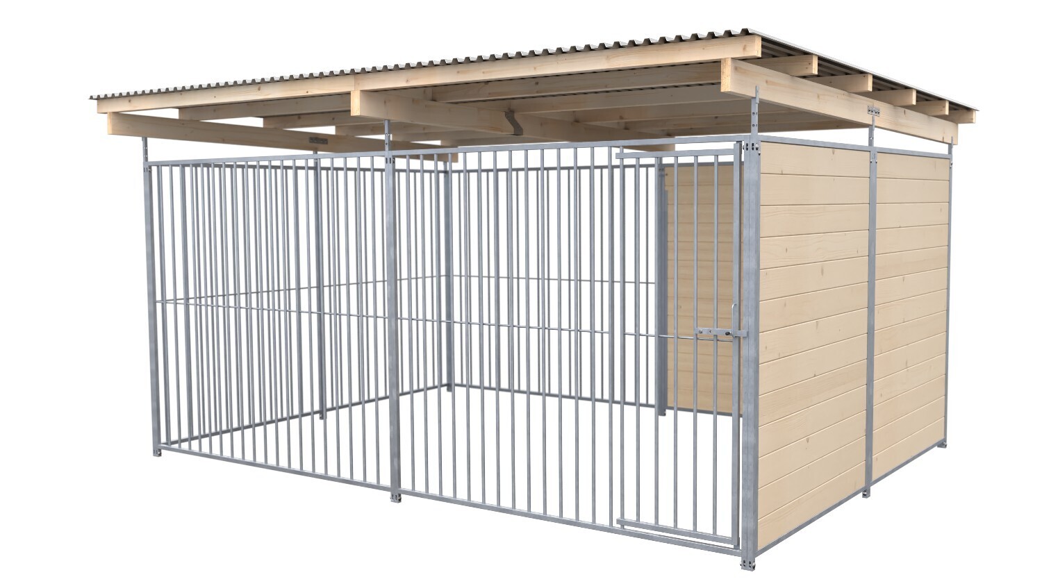 SAUERLAND Hundezwinger 3 x 4 m | 1,5-seitig geschlossen | naturbelassen | Rohrstab Abstand 8 cm