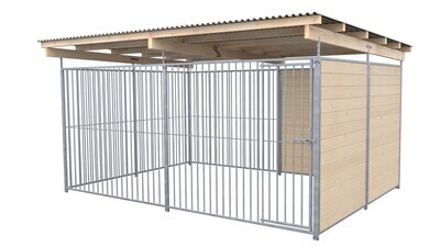 SAUERLAND Hundezwinger 3 x 4 m | 1,5-seitig geschlossen | naturbelassen | Rohrstab Abstand 8 cm