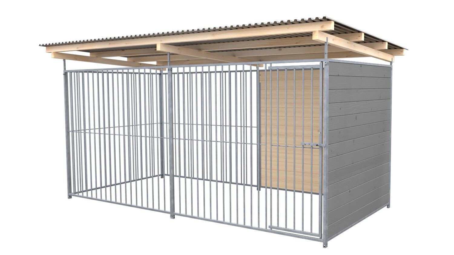 SAUERLAND Hundezwinger 2 x 4 m | 1,5-seitig geschlossen | Platingrau | Rohrstab Abstand 8 cm