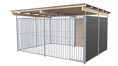 SAUERLAND Hundezwinger 3 x 4 m | 1,5-seitig geschlossen | graphitgrau | Rohrstab Abstand 8 cm