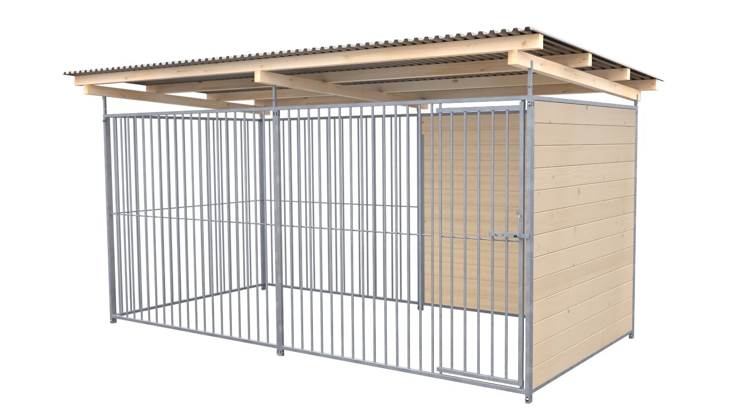 SAUERLAND Hundezwinger 2 x 4 m | 1,5-seitig geschlossen | naturbelassen | Rohrstab Abstand 8 cm