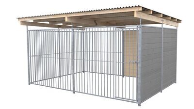 SAUERLAND Hundezwinger 3 x 4 m | 1,5-seitig geschlossen | platingrau | Rohrstab Abstand 8 cm
