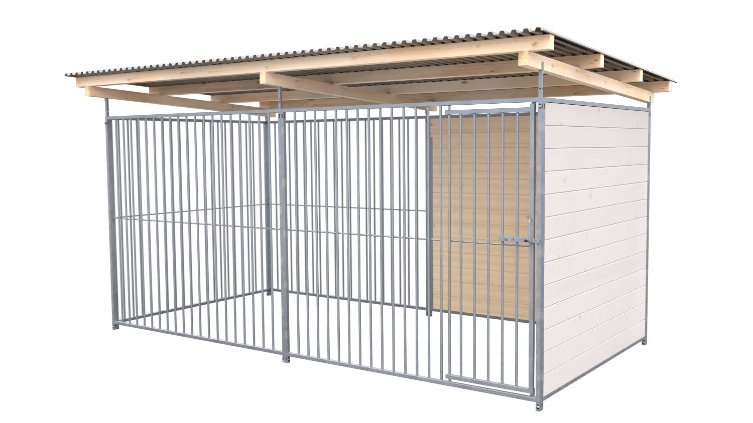 SAUERLAND Hundezwinger 2 x 3 m | 1,5-seitig geschlossen | weiss lasiert | Rohrstab Abstand 8 cm