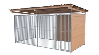 SAUERLAND Hundezwinger 2 x 4 m | 1,5-seitig geschlossen | braun imprägniert| Rohrstab Abstand 5 cm