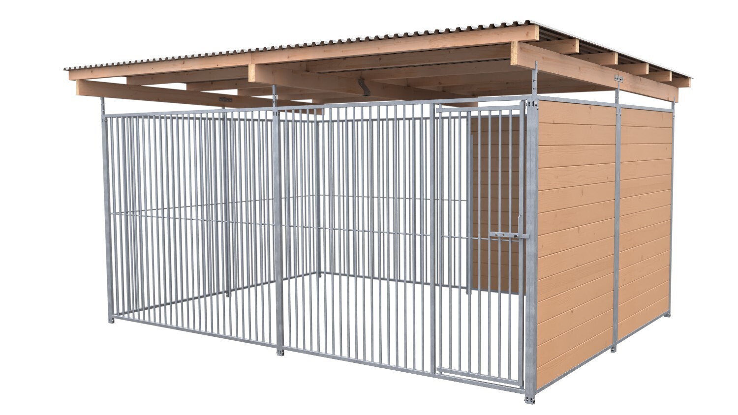 SAUERLAND Hundezwinger 3 x 3 m | 1,5-seitig geschlossen | braun imprägniert| Rohrstab Abstand 5 cm