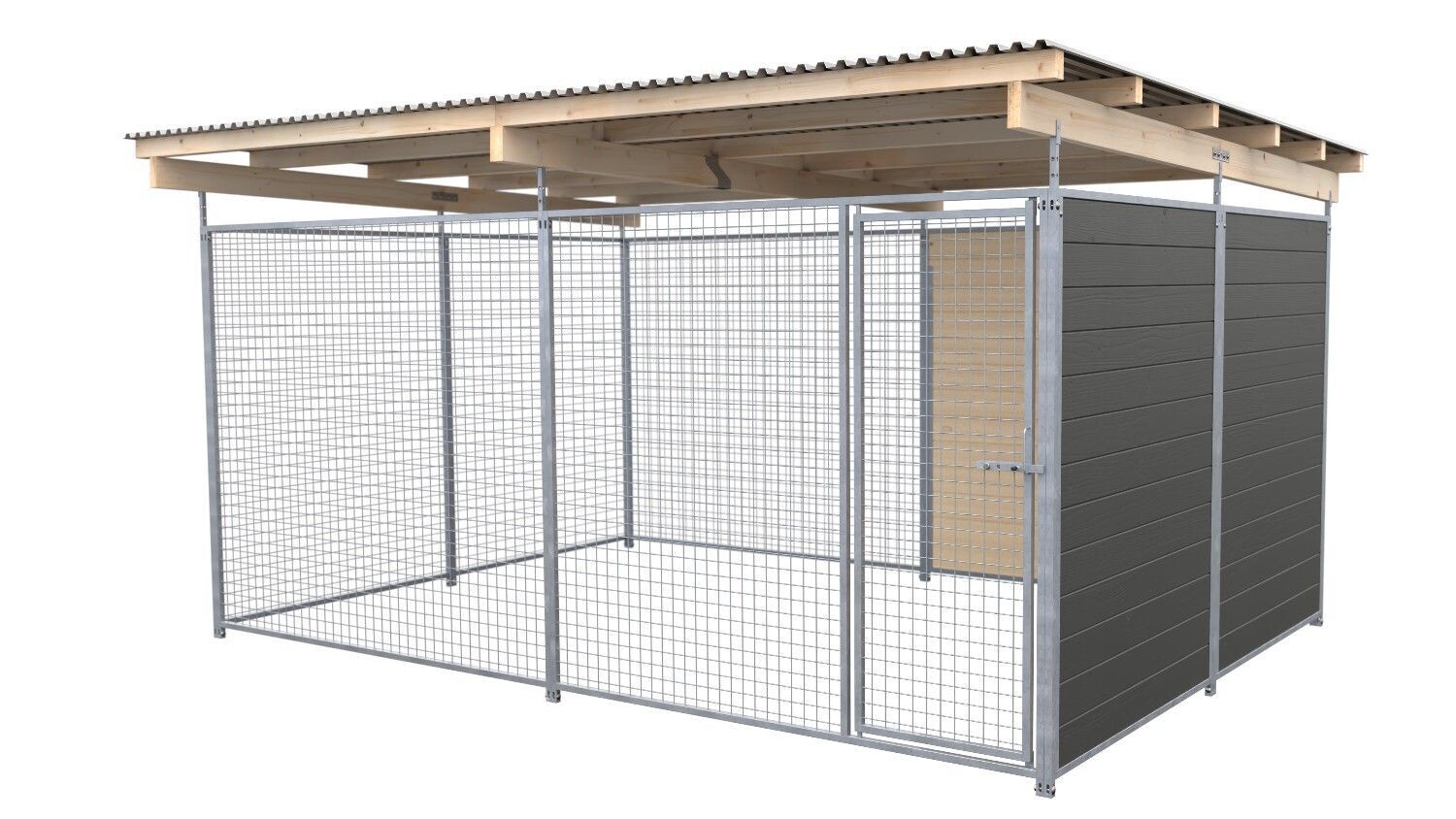 SAUERLAND Hundezwinger 3 x 4 m | 1,5-seitig geschlossen | graphitgrau | Gitter 5x5 cm