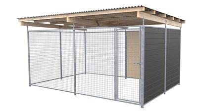 SAUERLAND Hundezwinger 3 x 4 m | 1,5-seitig geschlossen | graphitgrau | Gitter 5x5 cm