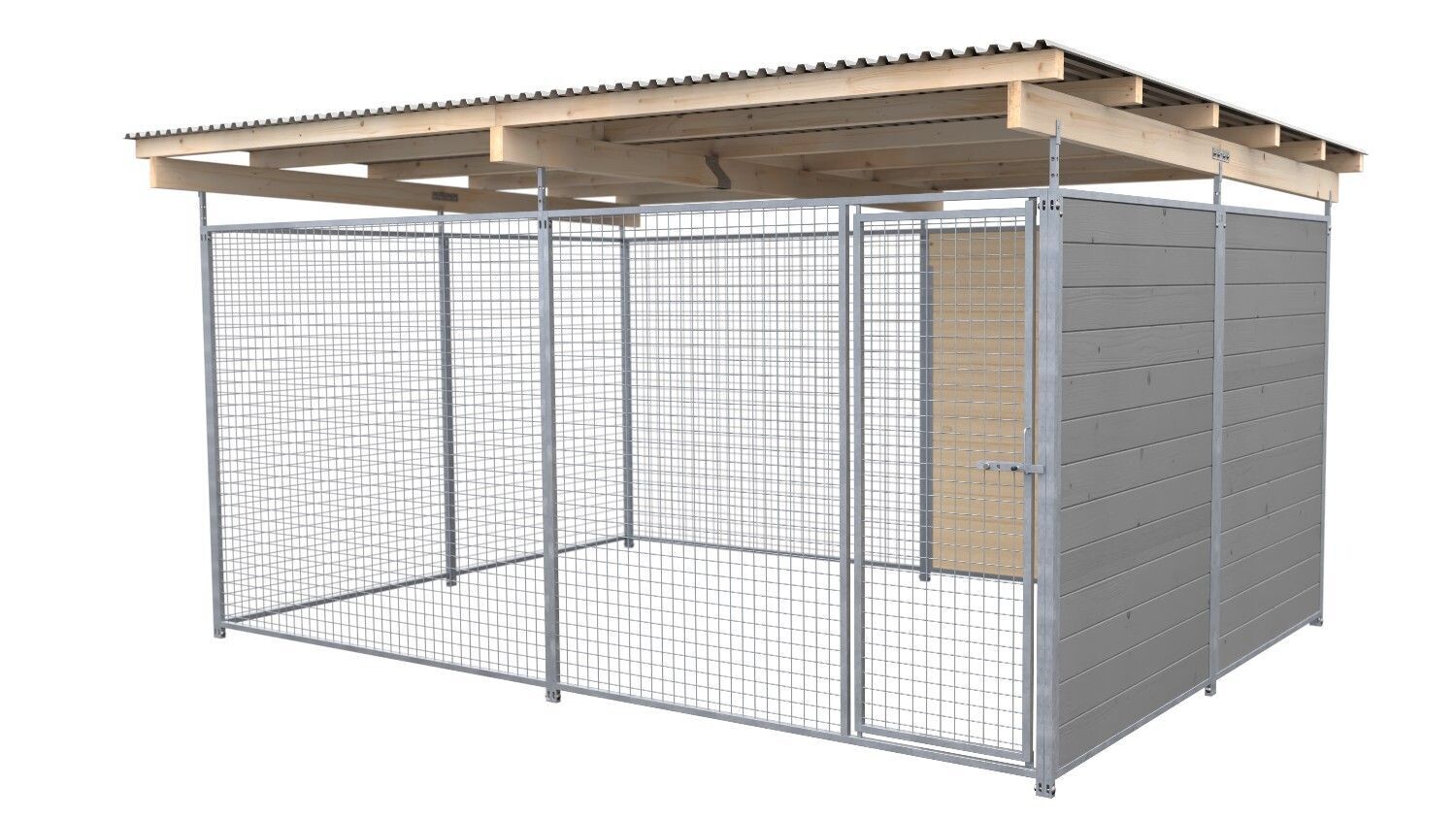 SAUERLAND Hundezwinger 3 x 3 m | 1,5-seitig geschlossen | platingrau | Gitter 5x5 cm