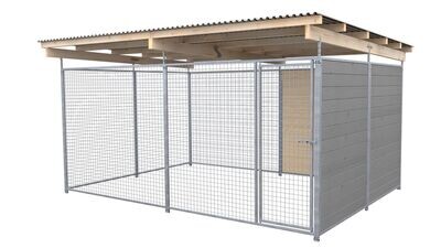 SAUERLAND Hundezwinger 3 x 3 m | 1,5-seitig geschlossen | platingrau | Gitter 5x5 cm