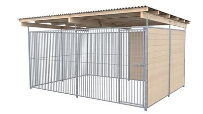 SAUERLAND Hundezwinger 3 x 4 m | 1,5-seitig geschlossen | naturbelassen | Rohrstab Abstand 5 cm
