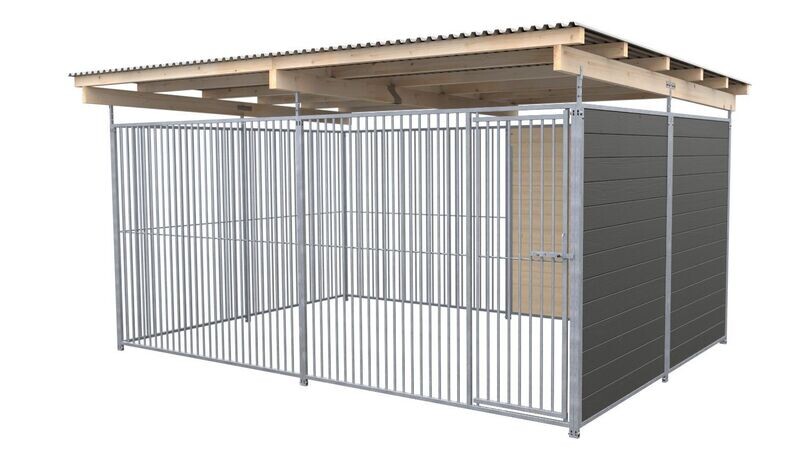 SAUERLAND Hundezwinger 3 x 3 m | 1,5-seitig geschlossen | graphitgrau | Rohrstab Abstand 5 cm