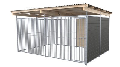 SAUERLAND Hundezwinger 3 x 4 m | 1,5-seitig geschlossen | graphitgrau | Rohrstab Abstand 5 cm