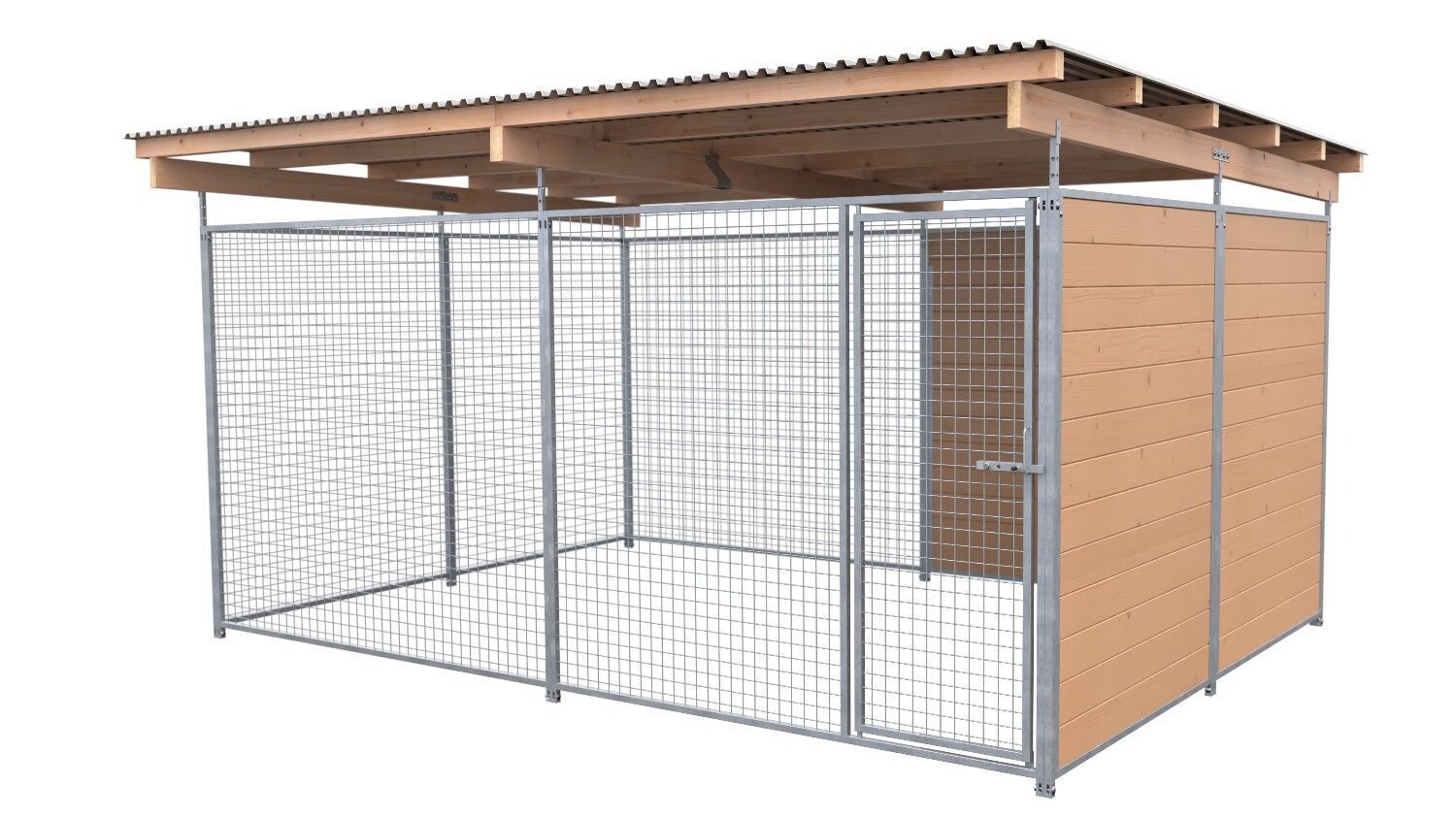 SAUERLAND Hundezwinger 3 x 3 m | 1,5-seitig geschlossen | braun imprägniert | Gitter 5x5 cm