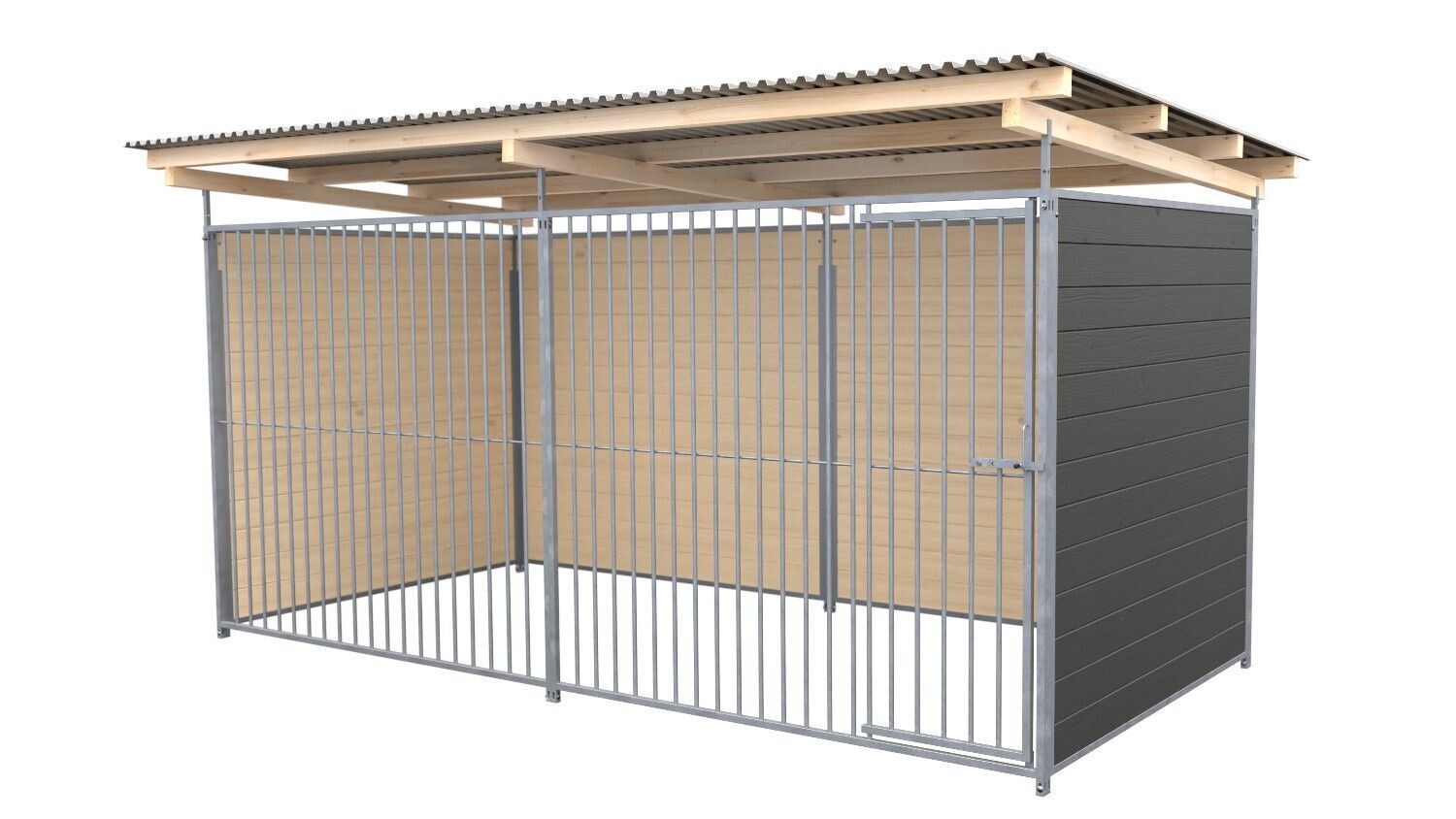 SAUERLAND Hundezwinger 2 x 3 m | 3-seitig geschlossen | graphitgrau | Rohrstab Abstand 8 cm