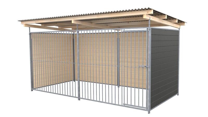 SAUERLAND Hundezwinger 2 x 4 m | 3-seitig geschlossen | graphitgrau | Rohrstab Abstand 8 cm