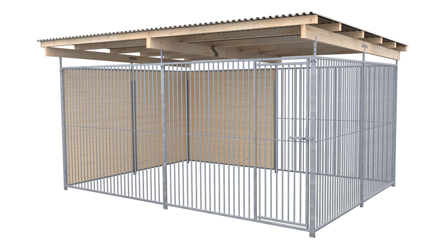 SAUERLAND Hundezwinger 3 x 4 m | 1,5-seitig geschlossen | graphitgrau | Rohrstab Abstand 5 cm