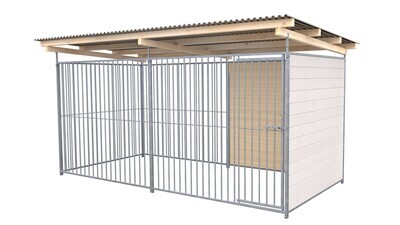 SAUERLAND Hundezwinger 2 x 4 m | 1,5-seitig geschlossen | weiss lasiert | Rohrstab Abstand 8 cm