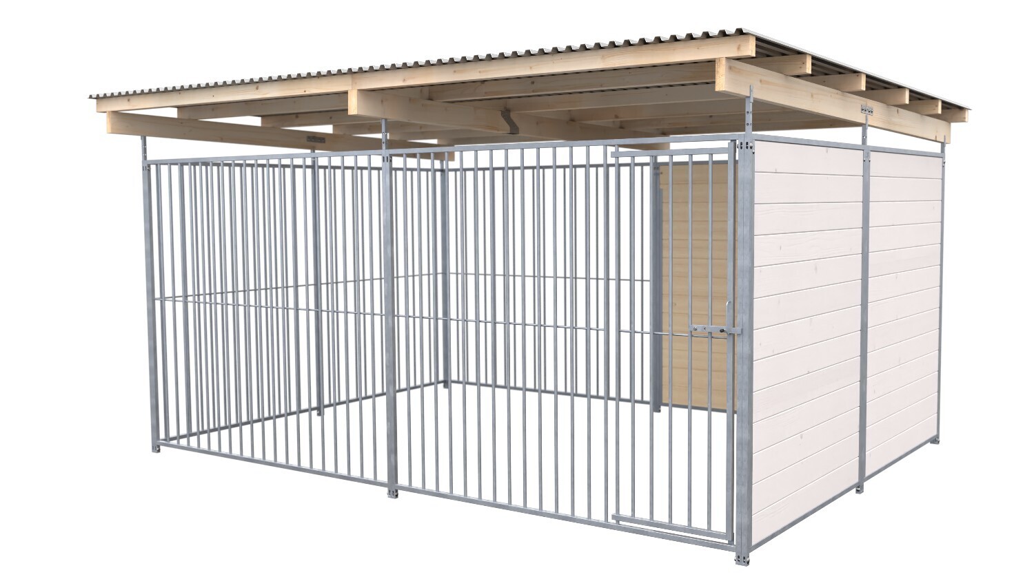 SAUERLAND Hundezwinger 3 x 3 m | 1,5-seitig geschlossen | weiss lasiert | Rohrstab Abstand 8 cm