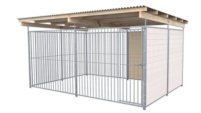 SAUERLAND Hundezwinger 3 x 3 m | 1,5-seitig geschlossen | weiss lasiert | Rohrstab Abstand 8 cm