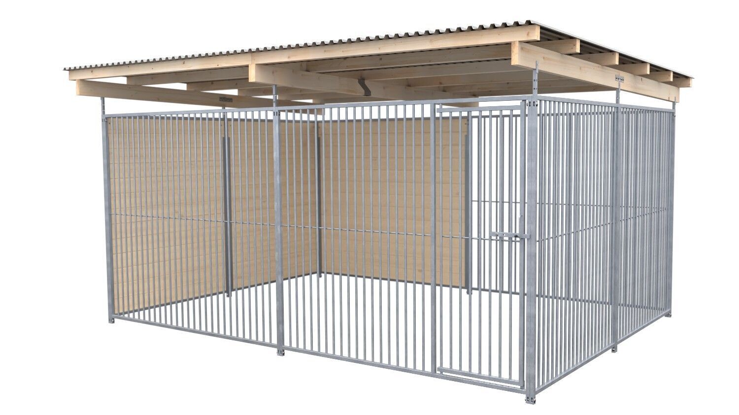 SAUERLAND Hundezwinger 3 x 3 m | 1,5-seitig geschlossen | naturbelassen | Rohrstab Abstand 5 cm