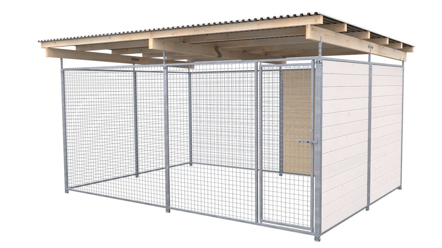 SAUERLAND Hundezwinger 3 x 4 m | 1,5-seitig geschlossen | weiss lasiert | Gitter 5x5 cm