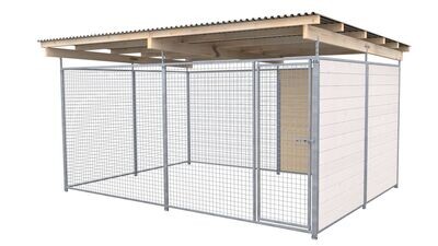 SAUERLAND Hundezwinger 3 x 3 m | 1,5-seitig geschlossen | weiss lasiert | Gitter 5x5 cm
