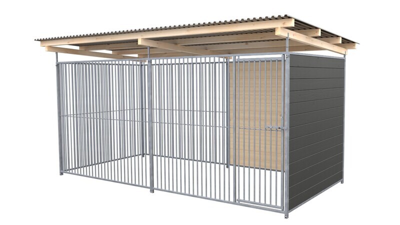 SAUERLAND Hundezwinger 2 x 4 m | 1,5-seitig geschlossen | graphitgrau | Rohrstab Abstand 5 cm