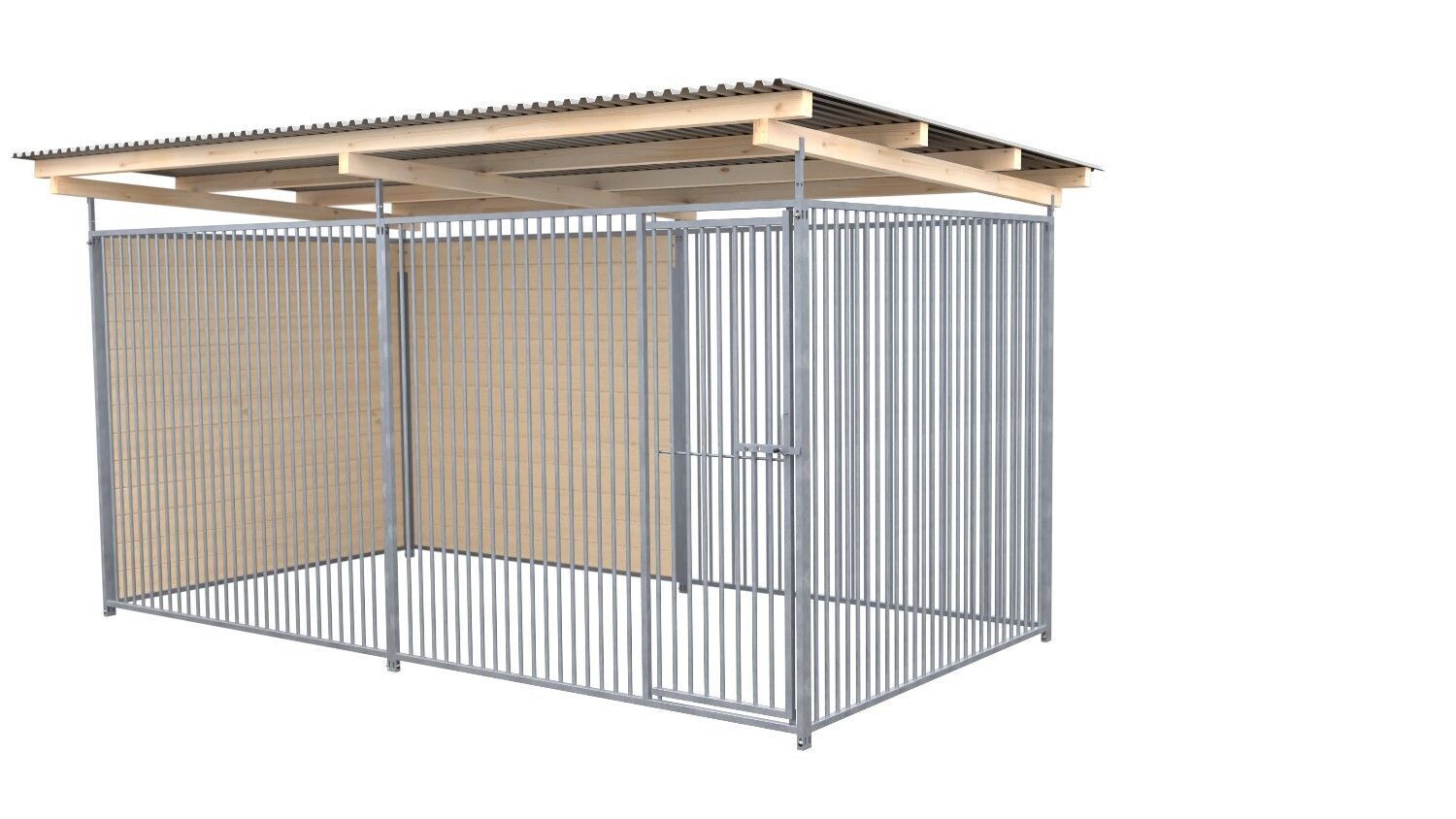 SAUERLAND Hundezwinger 2 x 3 m | 1,5-seitig geschlossen | weiss lasiert | Rohrstab Abstand 5 cm
