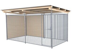 SAUERLAND Hundezwinger 2 x 3 m | 1,5-seitig geschlossen | weiss lasiert | Rohrstab Abstand 5 cm