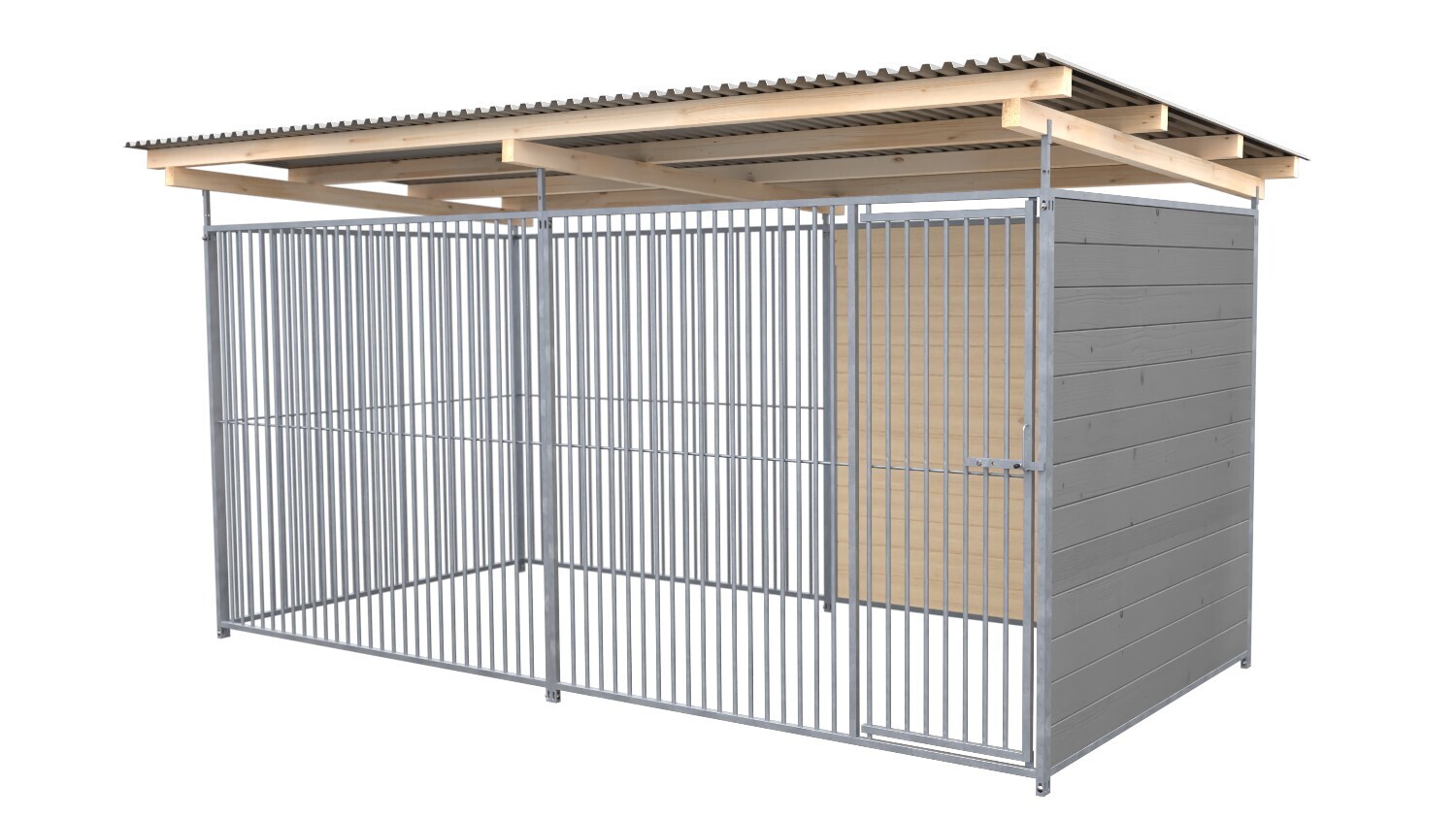 SAUERLAND Hundezwinger 2 x 4 m | 1,5-seitig geschlossen | platingrau | Rohrstab Abstand 5 cm