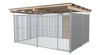 SAUERLAND Hundezwinger 3 x 4 m | 1,5-seitig geschlossen | platingrau | Rohrstab Abstand 5 cm