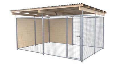 SAUERLAND Hundezwinger 3 x 4 m | 1,5-seitig geschlossen | weiss lasiert | Gitter 5x5 cm