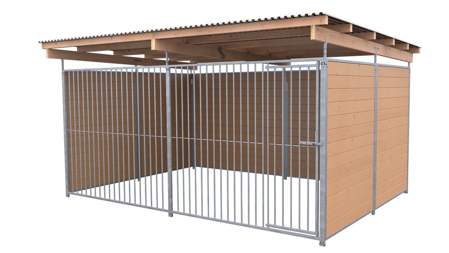 SAUERLAND Hundezwinger 3 x 3 m | 3-seitig geschlossen | braun imprägniert | Rohrstab Abstand 8 cm