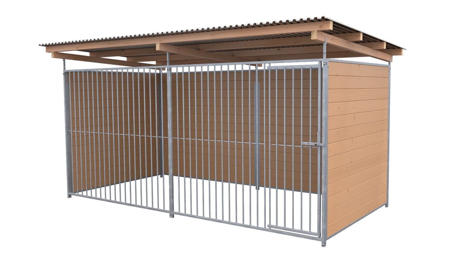 SAUERLAND Hundezwinger 2 x 4 m | 3-seitig geschlossen | braun imprägniert | Rohrstab Abstand 8 cm
