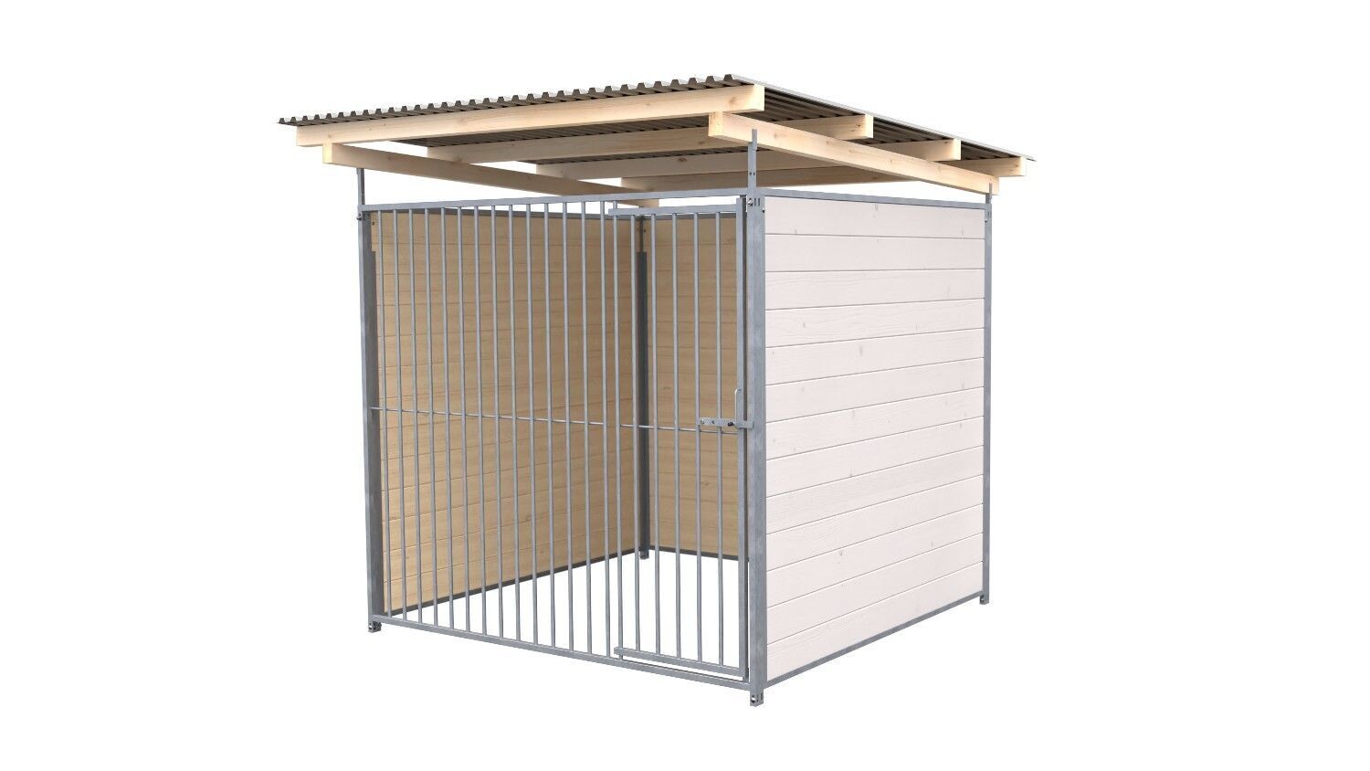 SAUERLAND Hundezwinger 2 x 2 m | 3-seitig geschlossen | weiss lasiert | Rohrstab Abstand 8 cm