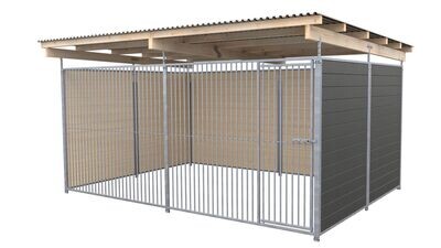 SAUERLAND Hundezwinger 3 x 3 m | 3-seitig geschlossen | graphitgrau | Rohrstab Abstand 5 cm