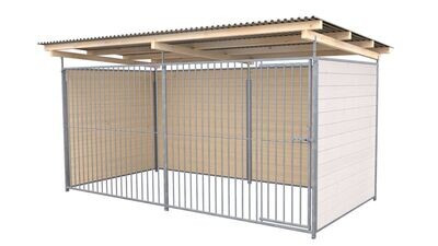 SAUERLAND Hundezwinger 2 x 4 m | 3-seitig geschlossen | weiss lasiert | Rohrstab Abstand 8 cm