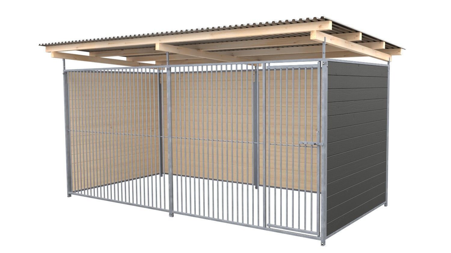 SAUERLAND Hundezwinger 2 x 4 m | 3-seitig geschlossen | graphitgrau | Rohrstab Abstand 5 cm