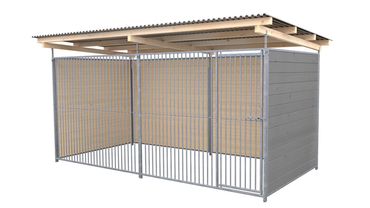 SAUERLAND Hundezwinger 2 x 4 m | 3-seitig geschlossen | platingrau | Rohrstab Abstand 5 cm