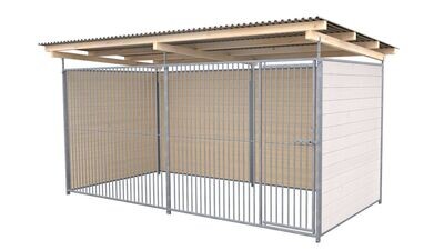SAUERLAND Hundezwinger 2 x 4 m | 3-seitig geschlossen | weiss lasiert | Rohrstab Abstand 5 cm