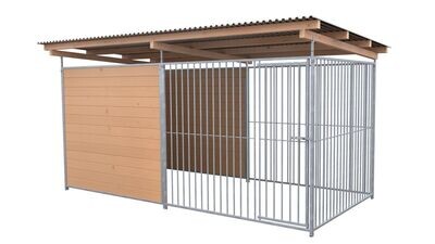 SAUERLAND Hundezwinger 2 x 3 m | hälftig geschlossen | braun imprägniert | Rohrstab Abstand 8 cm
