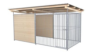 SAUERLAND Hundezwinger 2 x 4 m | hälftig geschlossen | naturbelassen | Rohrstab Abstand 8 cm