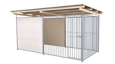 SAUERLAND Hundezwinger 2 x 4 m | hälftig geschlossen | weiss lasiert | Rohrstab Abstand 8 cm