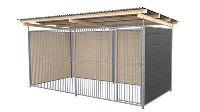 SAUERLAND Hundezwinger 2 x 4 m | 3-seitig geschlossen | graphitgrau | Gitter 5x5 cm