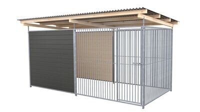 SAUERLAND Hundezwinger 2 x 4 m | hälftig geschlossen | graphitgrau | Rohrstab Abstand 5 cm